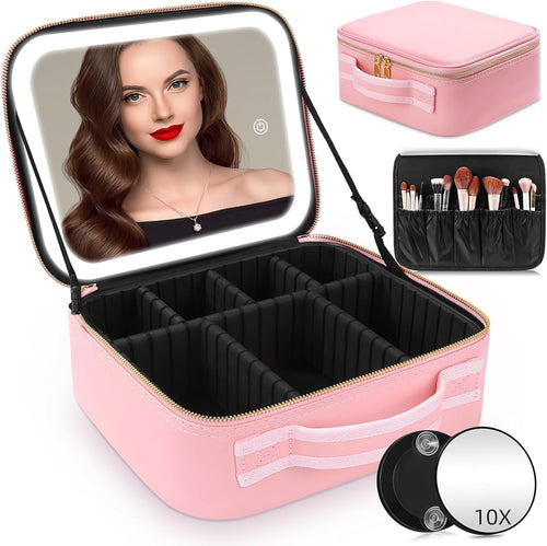 Cosmetiquera Premium con Espejo LED y Compartimentos Ajustables