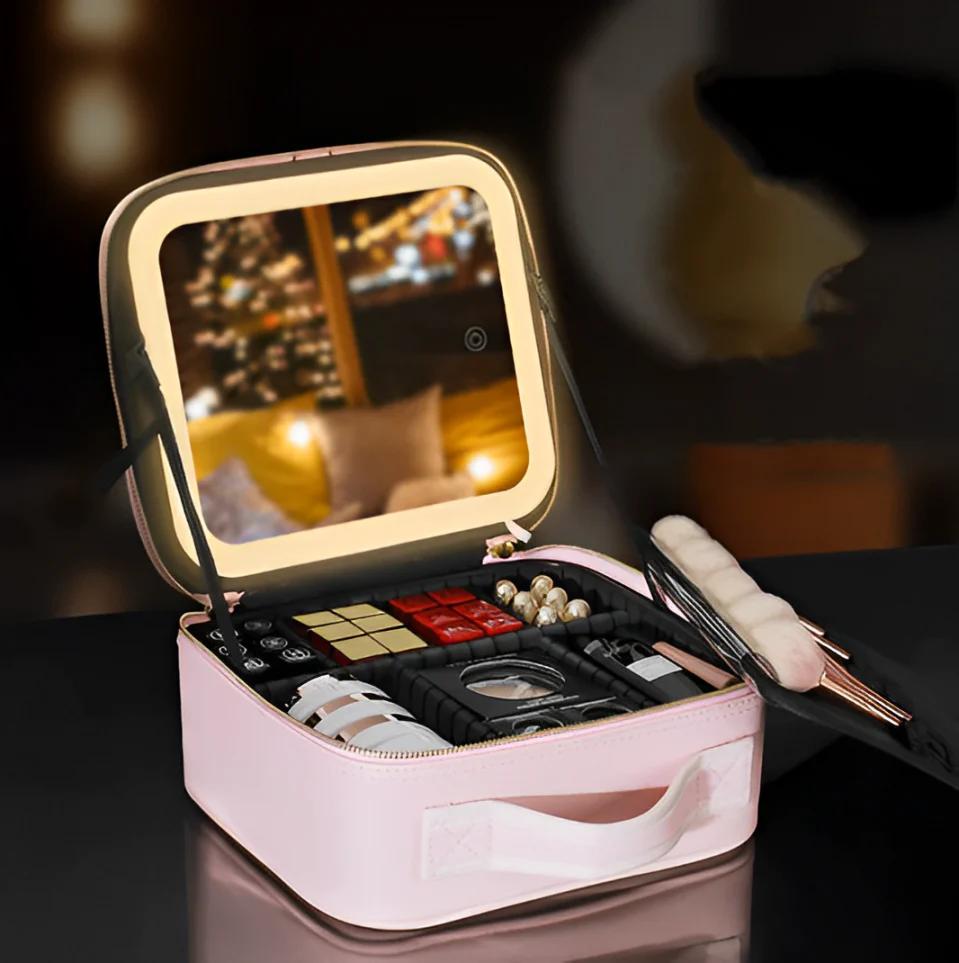 Cosmetiquera Premium con Espejo LED y Compartimentos Ajustables
