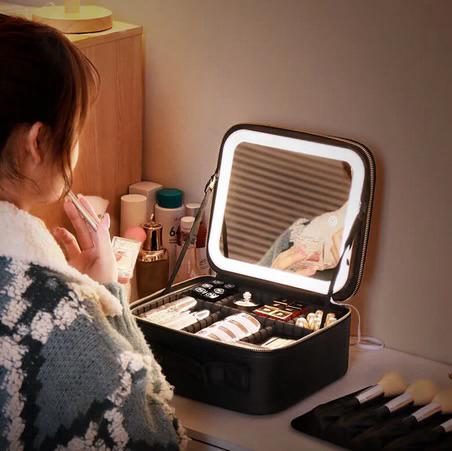 Cosmetiquera Premium con Espejo LED y Compartimentos Ajustables