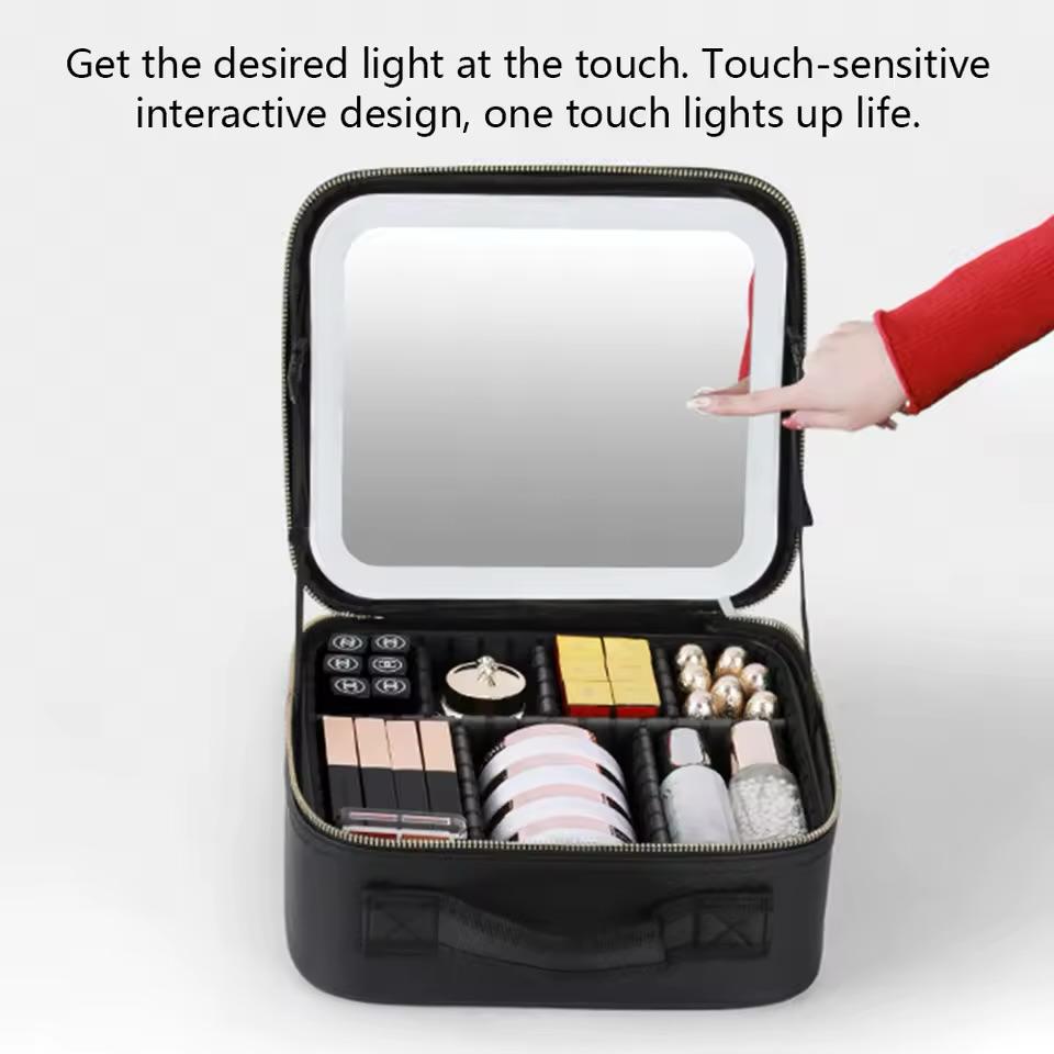 Cosmetiquera Premium con Espejo LED y Compartimentos Ajustables