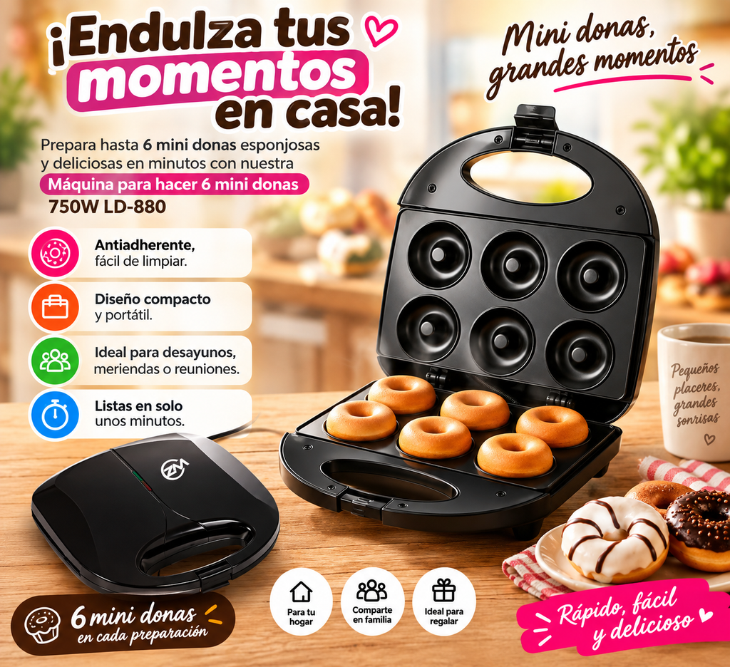 Máquina de Mini Donas - doraditas en minutos