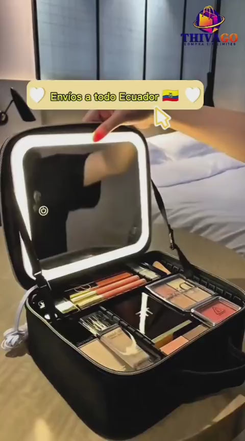 Cosmetiquera Premium con Espejo LED y Compartimentos Ajustables